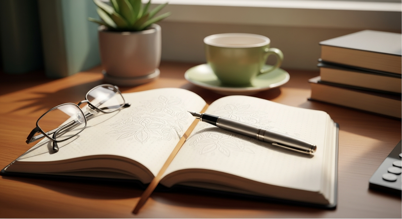 温かい日差しのなか笑顔でエンディングノートを書く女性 | writing-ending-note.jpg