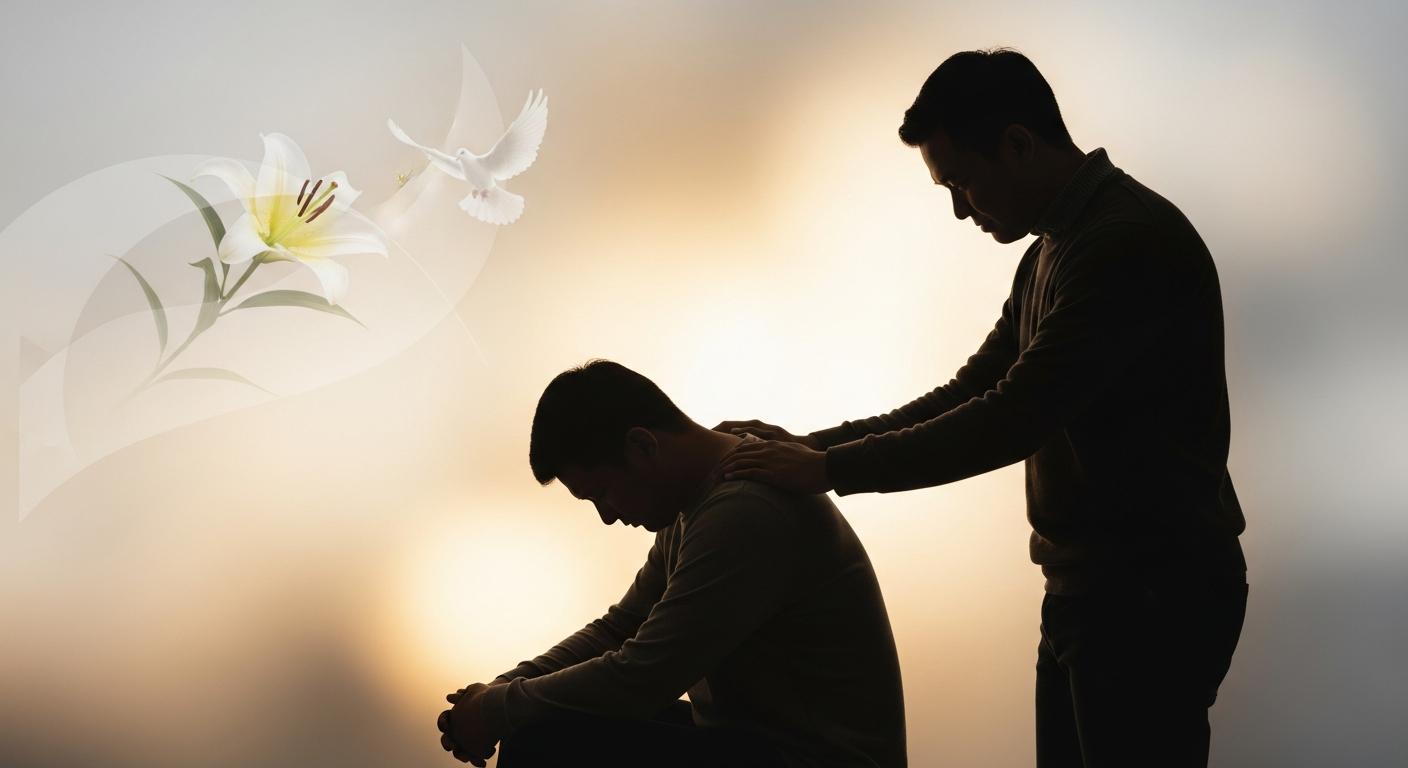 悲しみに寄り添う温かい手と白い花（condolence-message-guide.jpg）