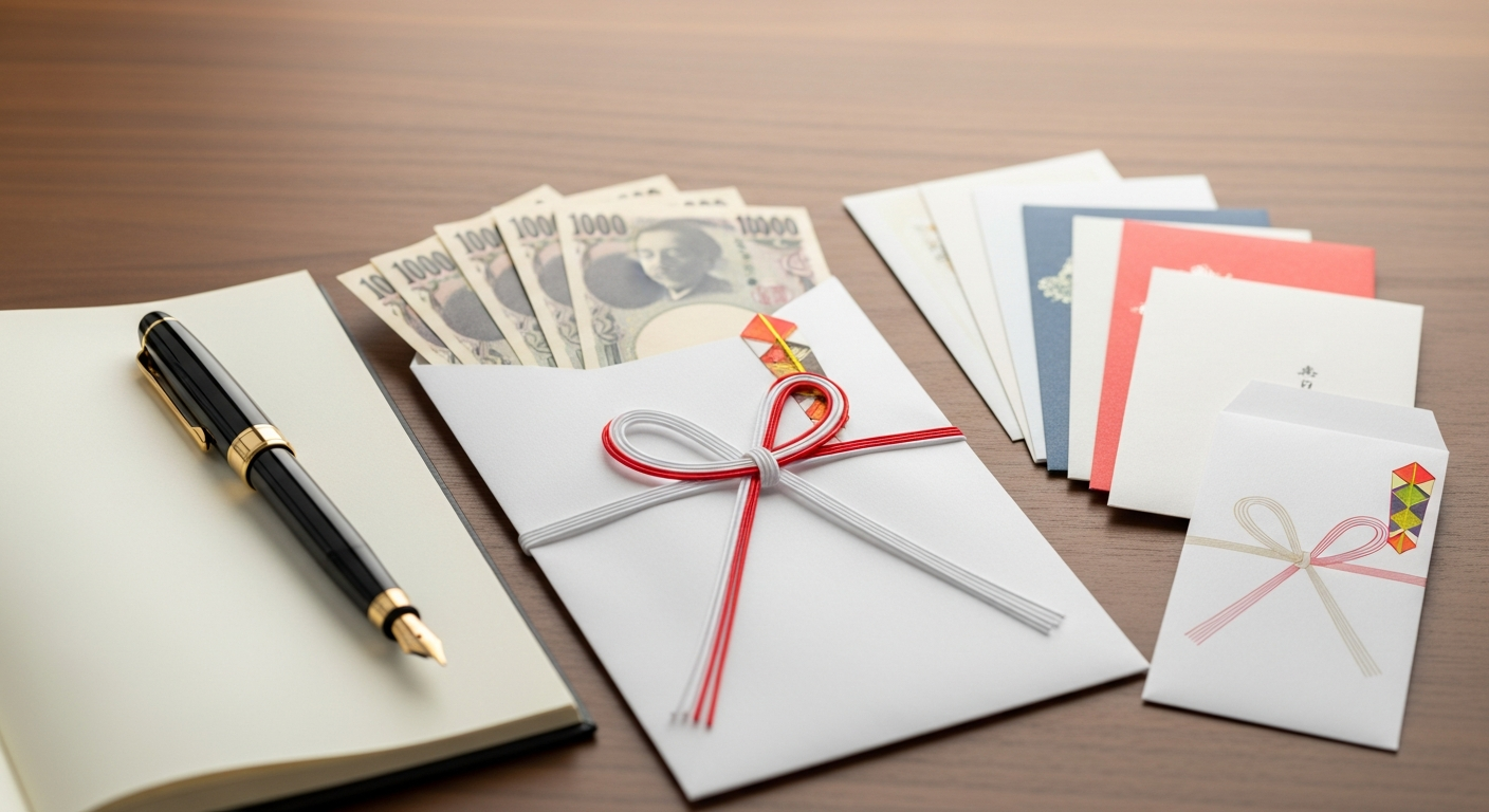 お布施の封筒や金額の書き方を解説したイラスト (filename: ofuse-manner-guide.webp)