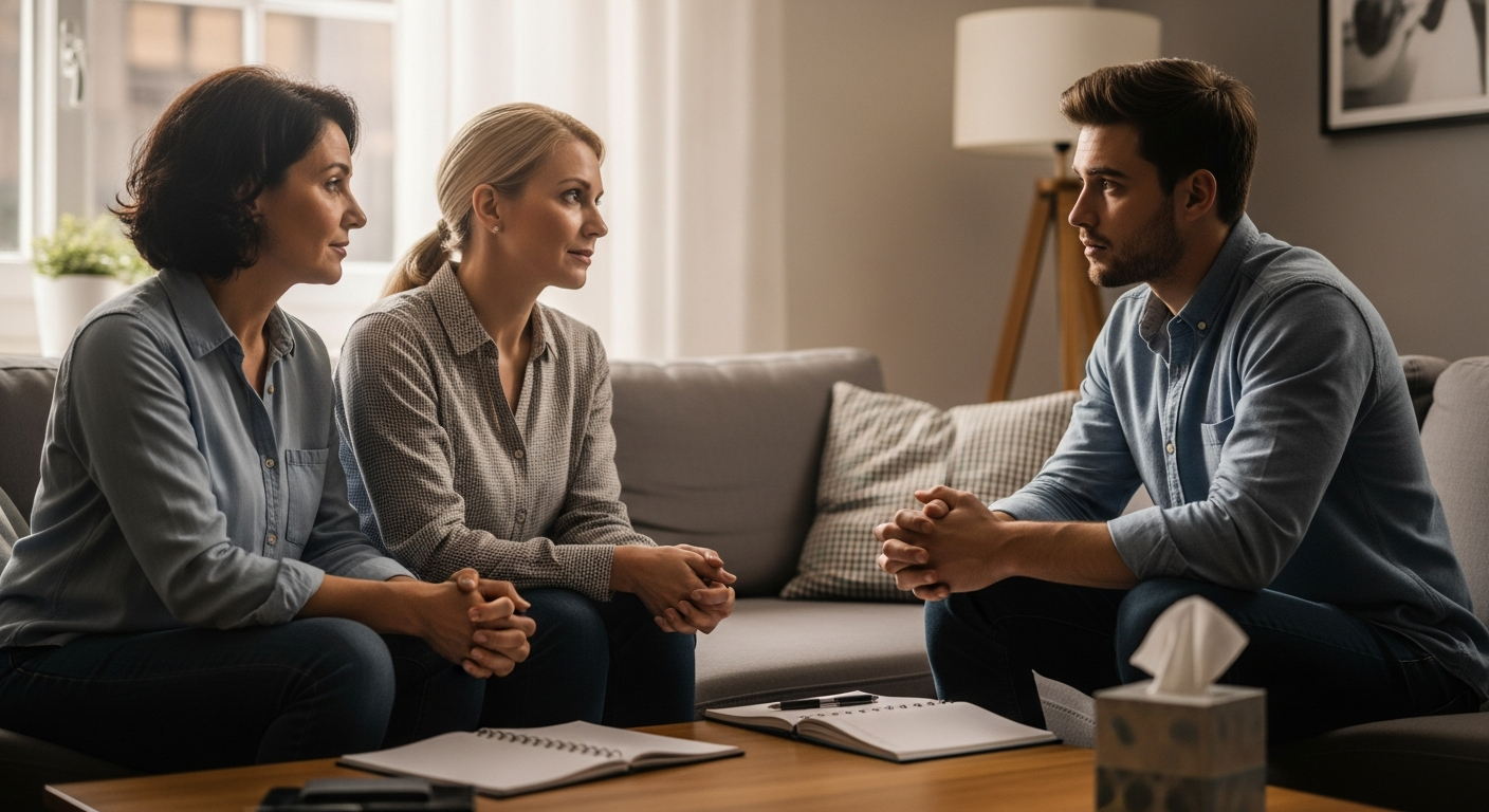 家族が寄り添いながら穏やかな時間を過ごしている温かいイメージ画像 (file name: family-care-support.jpg)