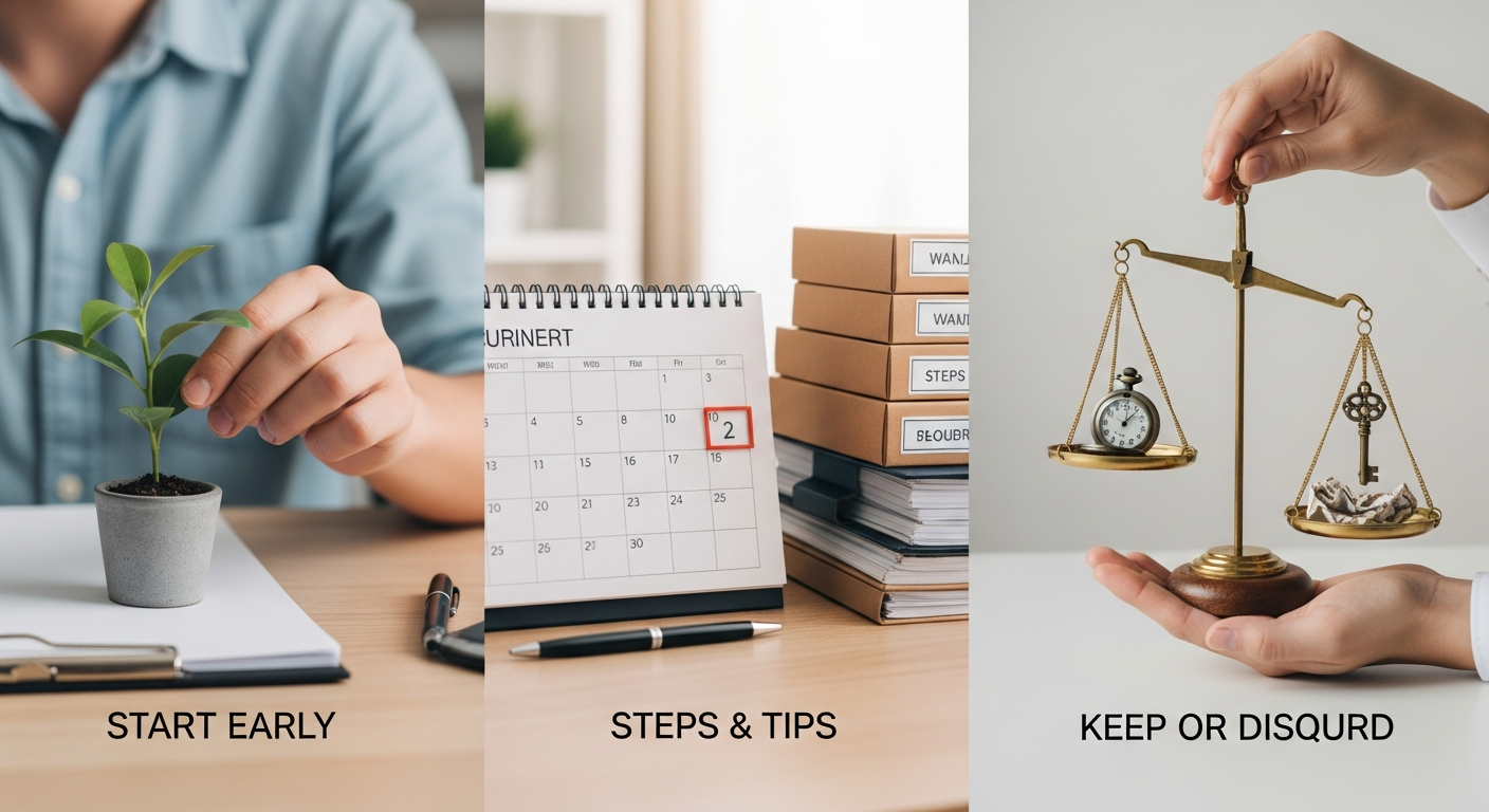 生前整理を笑顔で進めるシニア女性とサポートするプロの女性 (filename: end-of-life-decluttering-smile.jpg)