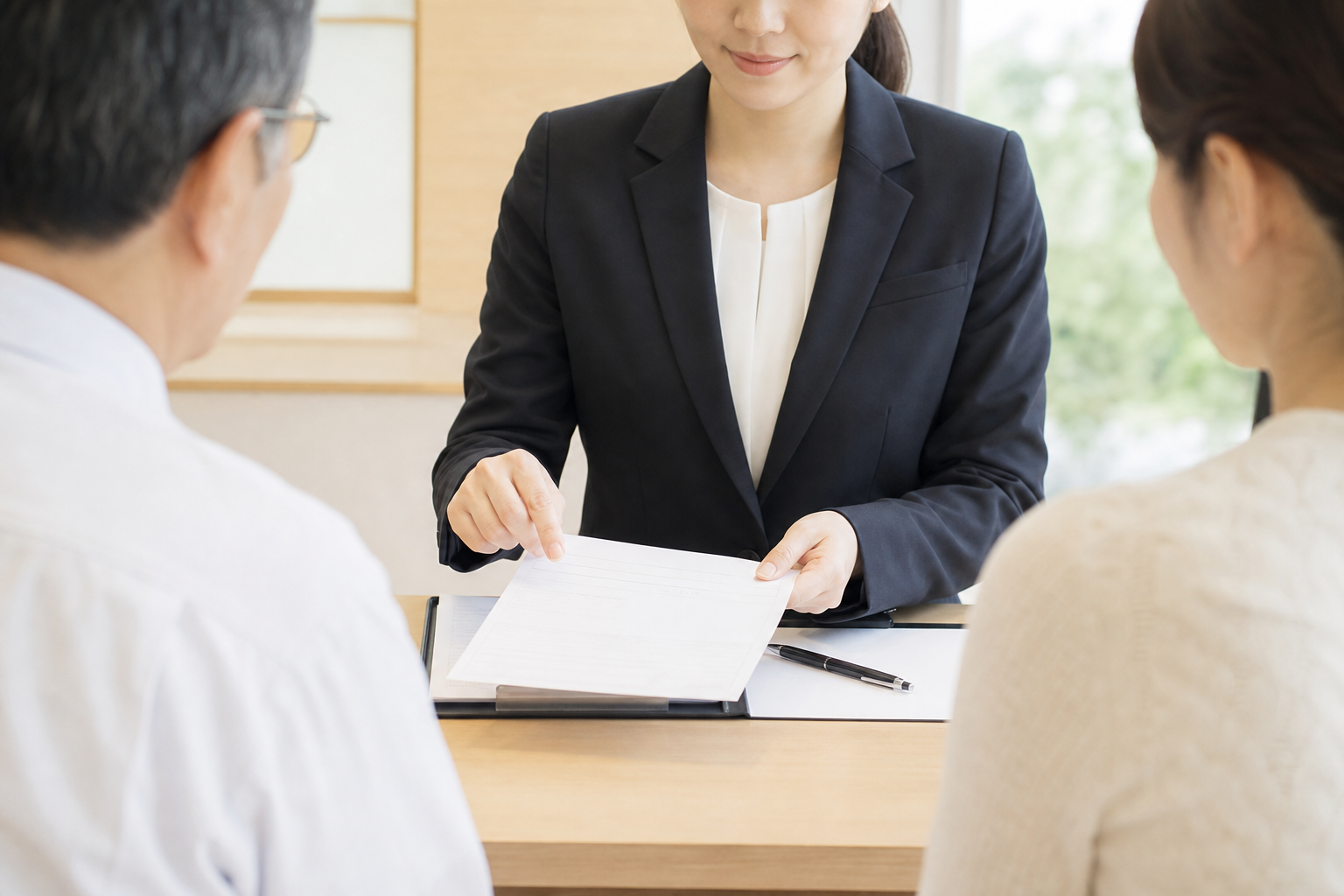 ゆうちょ銀行の窓口で委任状を確認する家族の手元